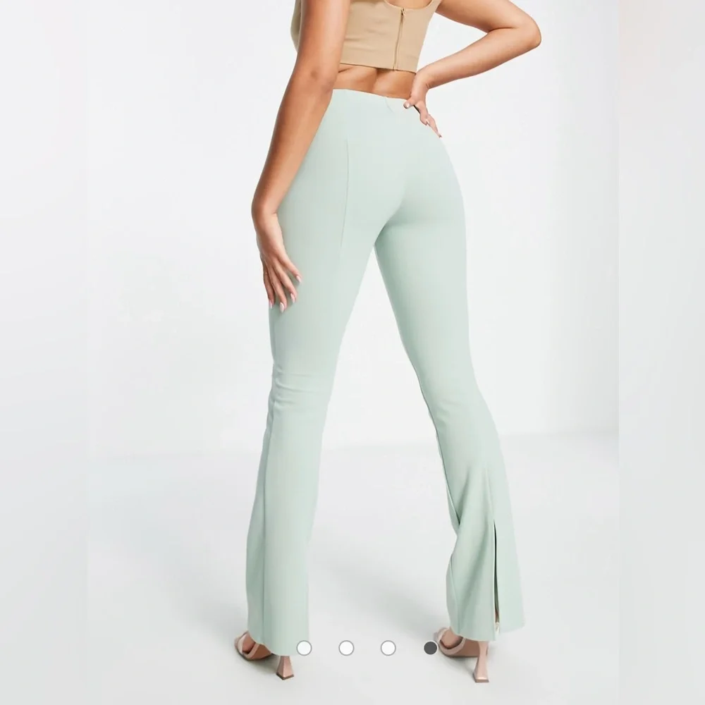 ASOS DESIGN jersey suit low rider baby kick flare pants in sage size 12p